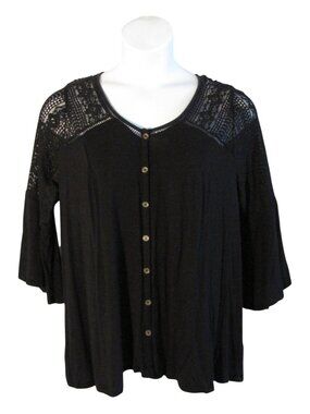 Torrid 1 1X Black Super Soft Knit Shirt Top Lace Detail